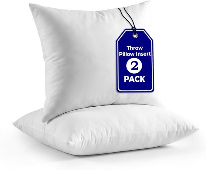 QUBA LINEN Throw Pillow Inserts (Set of 2, White), 22x22 Inches - Premium Cushion Fillers for Sofa, Bed, and Home Décor (22x22 Inch (Pack of 2))