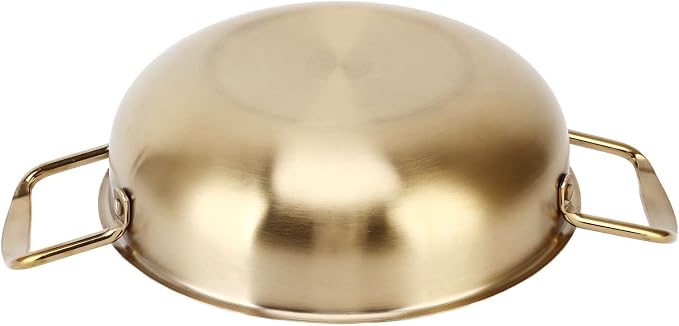 Gold Korean Ramen Pot, Stainless Steel Noodle Pot, Portable Kitchen Cooking Pot for Soup, Noodle, Pasta (Inner diameter 22cm)