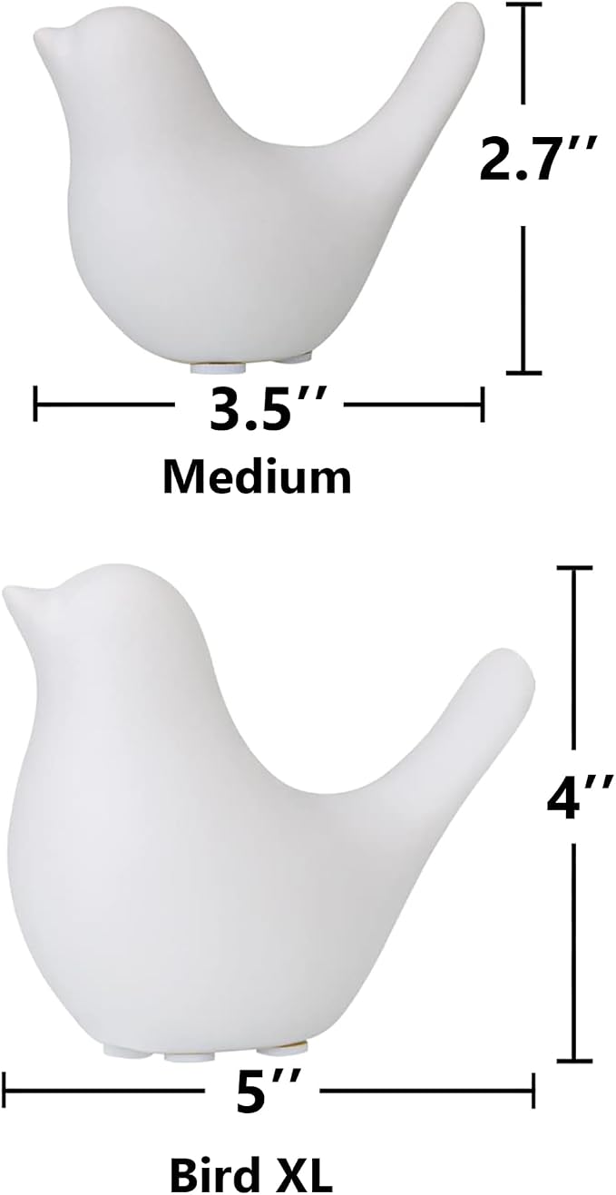 FANTESTICRYAN Small Birds Statues Home Decor, Modern Style, White, M&XL | Ceramic Animal Figurines, Set of 2 Decorative Ornaments, For Living Room, Bedroom, Office Desktop, Cabinets, Coffee Bar