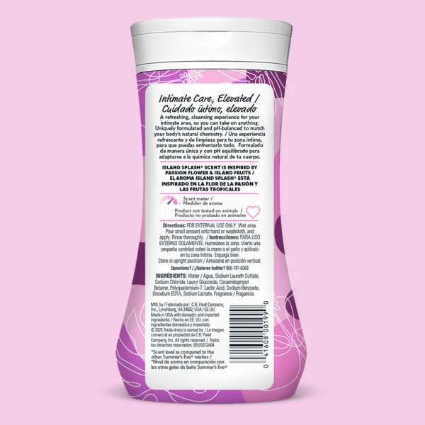 Summer's Eve Island Splash Feminine Cleansing Wash, Daily Intimate Wash, Removes Odor, pH Balanced, Gentle for Sensitive Skin, 9 Ounce (Pack of 6)
