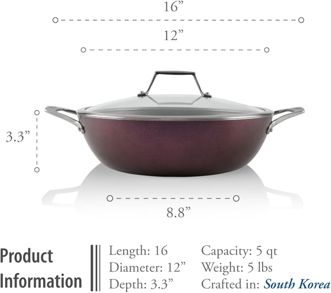 TECHEF - Art Pan Collection, 5 Qt / 12-in Nonstick All Purpose Chef Pan with Cover, Made in Korea (5-quart Chef Pan)
