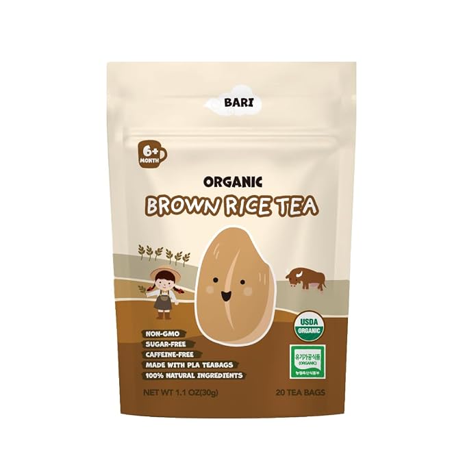 BARI Organic Baby Brown Rice Tea – Baby Tea for the Whole Family | Korean Hyeonmi Cha, Caffeine-Free, No Sugar, Heavy Metal Tested | 20 Tea Bags