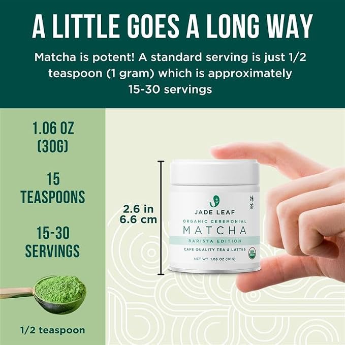 Jade Leaf Matcha Organic Ceremonial Grade Barista Blend Matcha Powder - 100% Pure Japanese Premium First Harvest Green Tea for Lattes from Uji and Kagoshima, 30g / 1.06 Ounce (Pack of 1)
