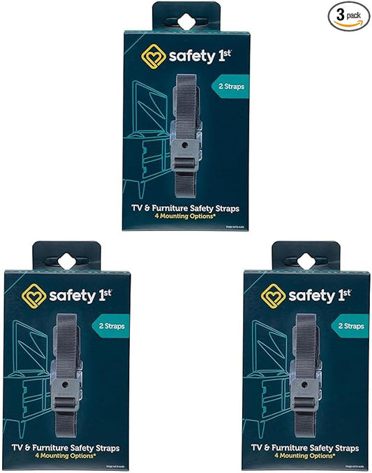 Safety 1st TV & Furniture Safety Straps, Black, Screws Included, 2‑Count (Pack of 3)