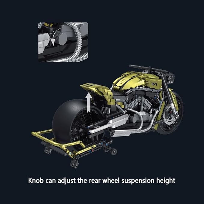 MISINI 672110 Dark Night Phantom Motorcycle Building Blocks Set 2427 PCS 1:5 V2 Technology Locomotive Model Bricks with LED Light, Ideal Gift for Men Teens (672110 Motorcycle)