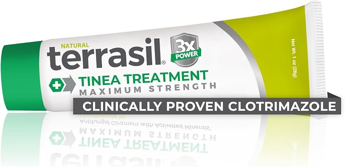 terrasil Tinea Versicolor Treatment Cream Max Strength, Antifungal Tinea Cream, Clinically Proven 1% Clotrimazole, Helps with Most Ringworm & Fungal Infections, Soothing Relief of Itchy Dry Skin (1oz)