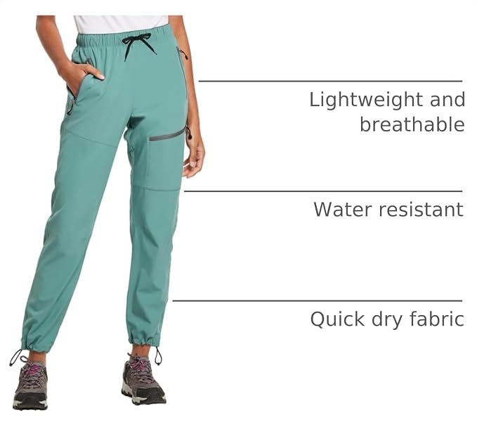 baleaf Women's Hiking Pants Quick Dry Lightweight Water Resistant Elastic Waist Cargo Pants for All Seasons