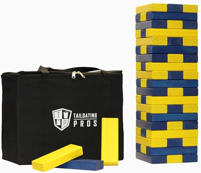 Tailgating Pros Premium Giant Toppling Timbers with Carrying Case – Choose Your Team Colors! Jumbo Outdoor Yard Game, Tower Grows to Over 5 Feet!