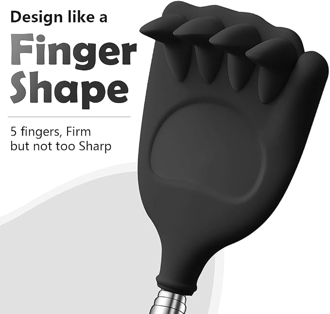 Back Scratcher Extendable Silicone Bear Claw Manual Massager Tool Telescoping Stocking Stuffers Black for Itches Lotion Application Spa Men Women Kids Adults Baby the Disabled