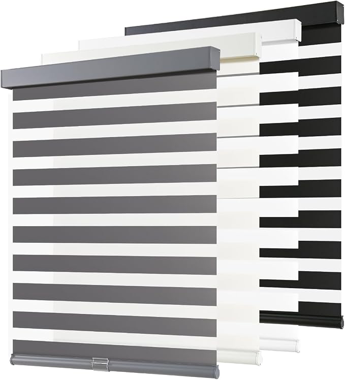 AOSKY Cordless Zebra Blinds for Windows Pull Down Roller Window Shades Dual Layer Light Filtering Privacy for Day and Night, Free-Stop Door Shades for Home Easy to Install (56" W X 72" H, Grey)