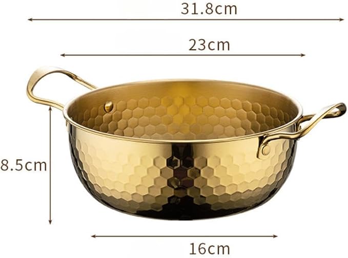 Generic Korea Ramen Pot, Stainless Steel, Gold, 22cm, No Lid, Portable, Fast Heating, Multifunctional, Suitable for Home, Kitchen, Camping, Picnic, Restaurant