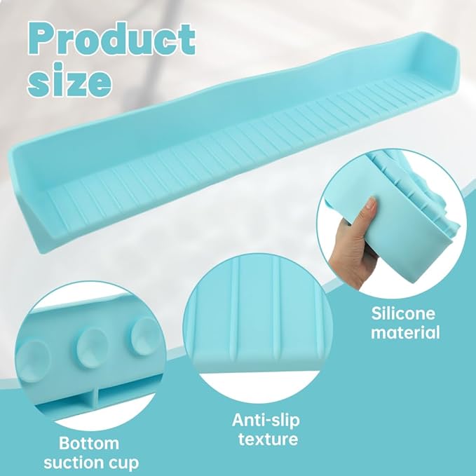 Bathtub Splash Guard for Tub,Longer Silicone Tub Water Splash Guard with 11 Suction Cups,Toy Holder Play Shelf for Bathtime, Prevents Water Spills in Bathroom,Blue