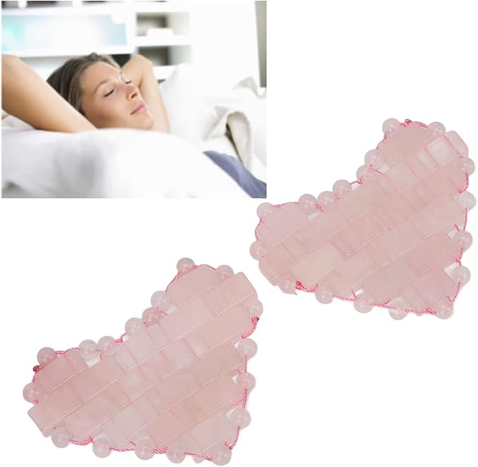 2Pcs Rose Quartz Eye Mask, Jadestone Eye Patch Reduce Edema Relieve Eye Strain Heart Shaped Stone Eye Pad for Massage Cooling Mask