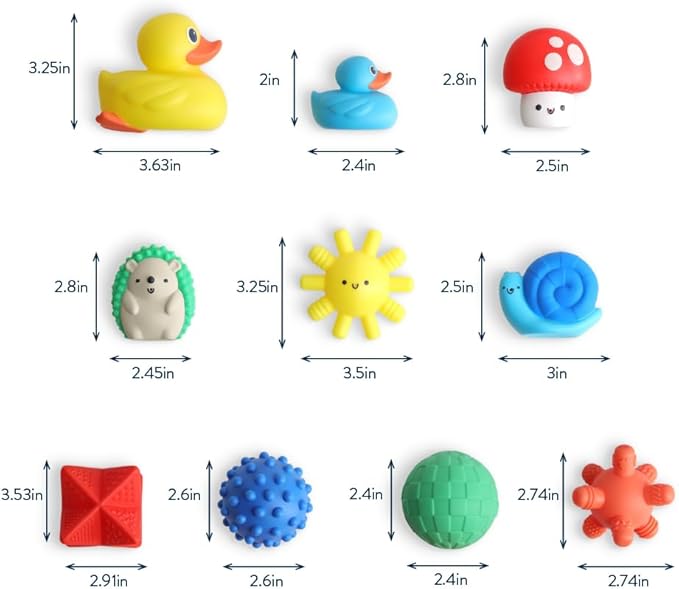 Itzy Ritzy 10-Piece Water Bath Toys Gift Set – Soft, Squeezable Multicolor Sensory Toy Set for Motor Skills, Imaginative Play, and Fun Bathtime Activities