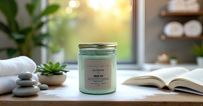 Green Tea Scented Candle - Spa Collection | 9 oz Soy Wax | 45+ Hour Burn Time | Non-Toxic Aromatherapy Candle for Stress Relief