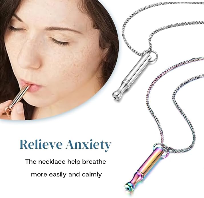 Mindfulness Breathing Necklace Stress Relief Pendant Stainless Steel Anxiety Breathe Necklace for Women Men