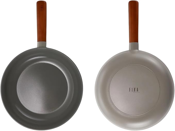 FIKA Nonstick 10-Inch Stir Fry Wok with Wood Handle, Healthy Cooking Induction Compatible Cookware for All Stovetops, Kitchen Essential Nonstick Ceramic Coating Skillet, Made in Korea ( 26cm Wok )