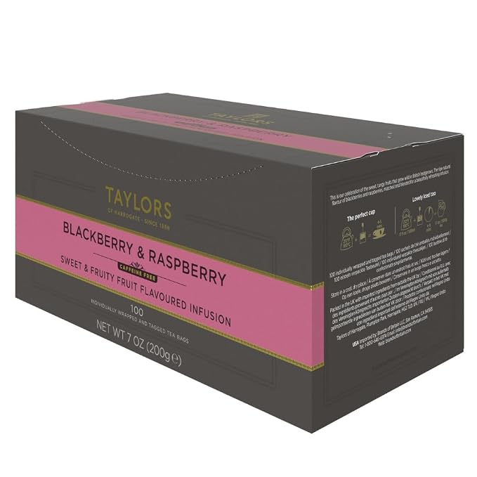 Taylors of Harrogate Blackberry & Raspberry, Herbal Tea, Individually Wrapped Bags, 100 Count (Pack of 1), Sweet, Tart & Tangy, Caffeine-Free, Enjoy Hot or Iced, 100 Teabags
