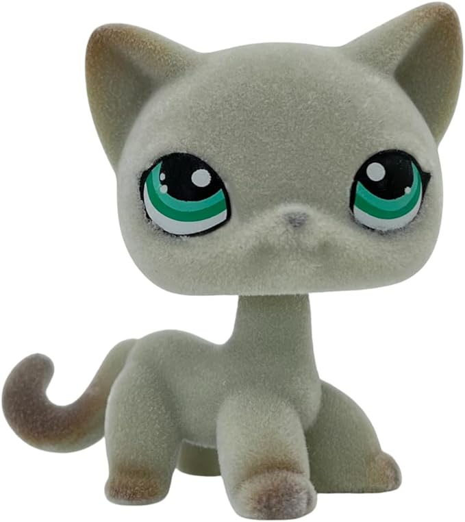 Custom Flocked Pet Shop Toy Fuzzy Animal Figure Short Hair Cat Kitty Kitten Deer OOAK (Gray #391)