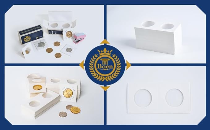 Boen 300PCS Coin Flips in 6 Sizes Cardboard Coin Holders for Colletors 2x2 inch Coin Cardboard Coin Flips for Coin Collection (Coin Flips 6-300)