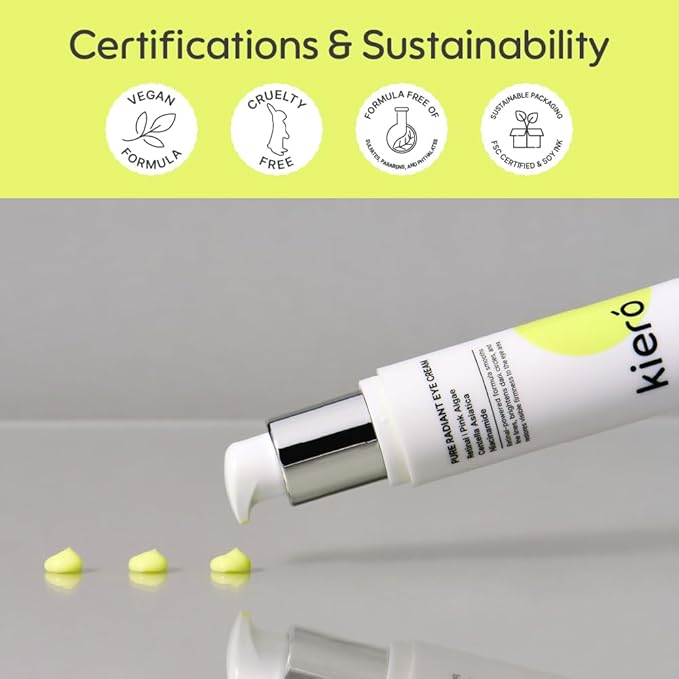 Kiero Pure Radiant Eye Cream - Lightweight & Fast-Absorbing Eye Crea for Puffiness, Bags Under Eyes & Dark Circles - Vegan, Firming Eye Moisturizer with Niacinamide & Centella Asiatica (0.85 fl oz)