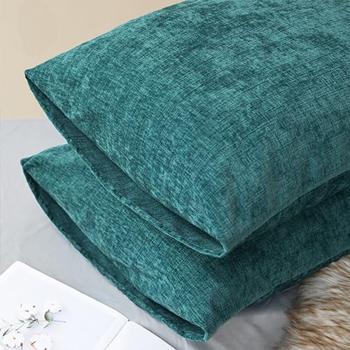 CaliTime Decorative Standard Throw Pillow Covers 26 X 20 Inches Teal | Pack of 2, Cozy Chenille Cushion Cases for Sofa Bed Living Room Farmhouse Home