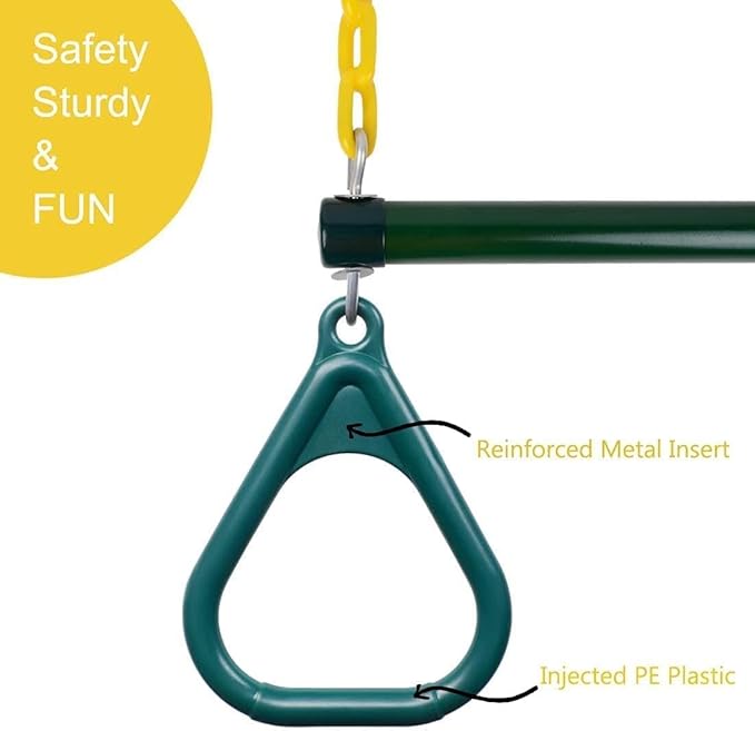 LadyRosian Gym Rings Trapeze Swing Bar 16", Heavy Duty 47" Chain Swing Set Accessories with Locking Carabiners, Monkey Bars for Backyard, Playground, Playroom