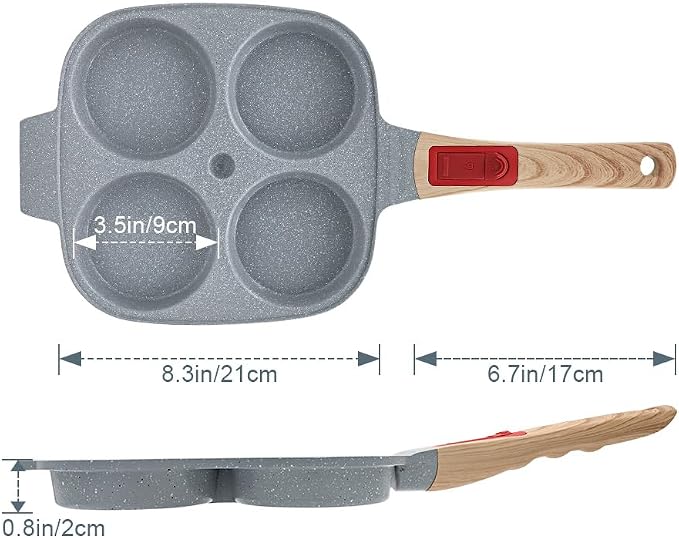 RANX INGST Ceramic Egg Frying Pan, Nonstick 4 Cup Fried Egg Pan with Detachable Handle, Omelette Pan Induction Compatible - Blue