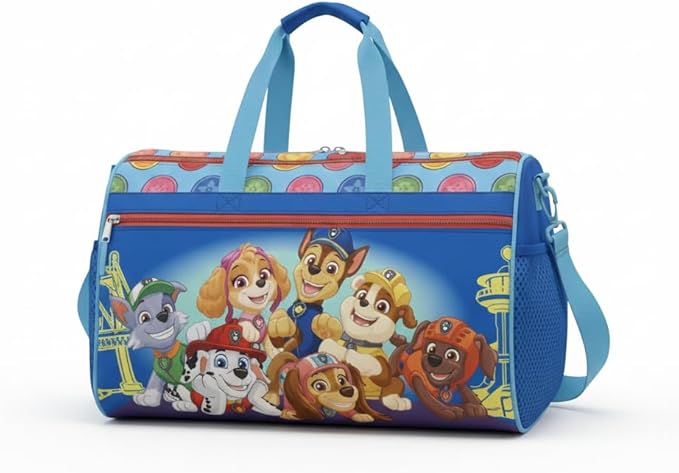 PAW Patrol Kids Duffle Bag 16.5" – Travel & Sports Bag with Zipper Pocket, Mesh Side Pockets & Shoulder Strap