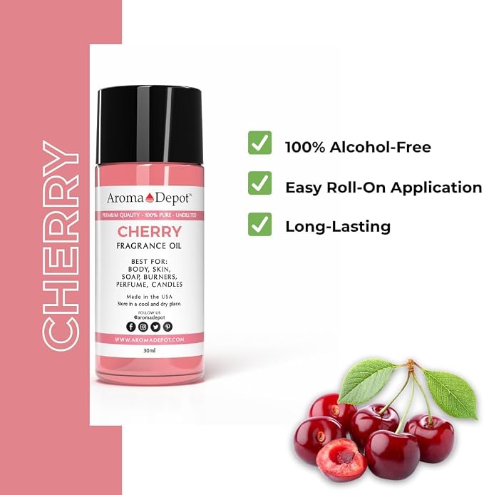 Aroma Depot 4 fl oz Cherry Fragrance Oil for Candles, Soap Making, Wax Melts, Diffusers, Body Oil Blends & Incense (120ml)