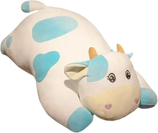 ELAINREN Floppy Blue Dairy Cattle Plush Pillow Ultra-Soft Mik Cow Stuffed Animals Toy Fluffy Farm Calf Plushie Cushion Decor Gifts/25.6''