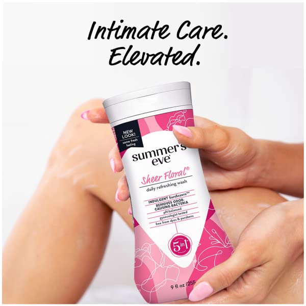 Summer's Eve Sheer Floral Feminine Cleansing Wash, Daily Intimate Wash, Removes Odor, pH Balanced, Gentle for Sensitive Skin, 9 Ounce (Pack of 6)