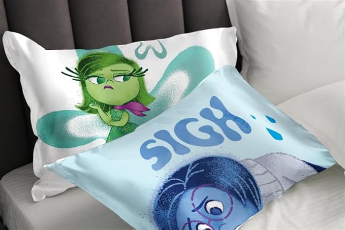 Jay Franco Disney Pixar Inside Out Disgust Satin Pillowcase - Standard Size 20x30 Inch Silky Soft White Premium Pillow Cover