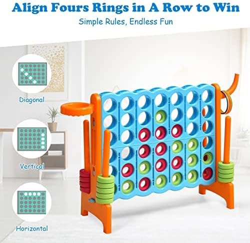 DORTALA Giant 4-in-A-Row, Plastic Jumbo Connect Game Set w/42 Jumbo Rings, Quick-Release Slider, Ring Toss, 2.5Ft Indoor Outdoor 4 to Score Yard Game w/Basketball Hoop