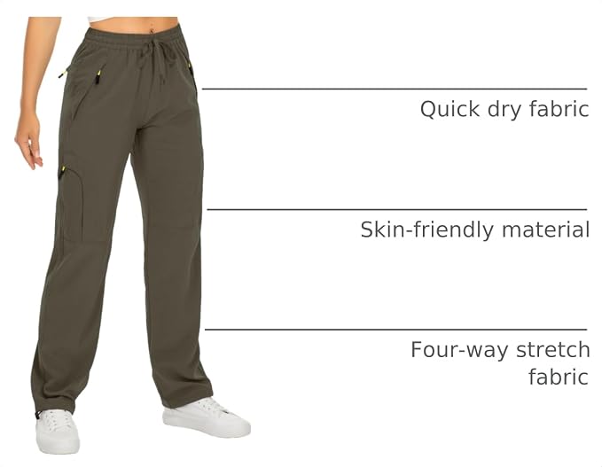 Womens Hiking Pants Quick Dry UPF 50 Lightweight Travel Golf Cargo Safari Pants Zipper Pockets