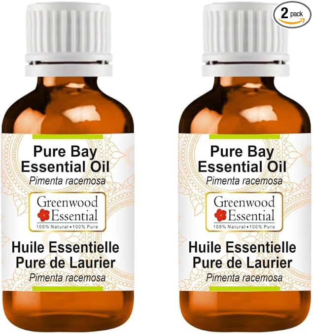 Greenwood Essential Bay Essential Oil (Pimenta racemosa) Pure | Non-Sticky | Non-Greasy | Lightweight | Men & Women | All Skin Types | Steam Distilled 30ml X 2 (2 oz)