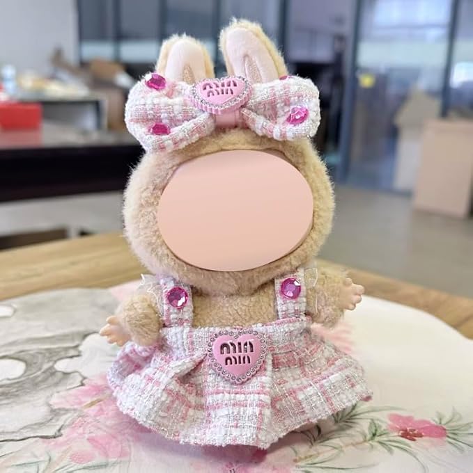 Luxury Doll Clothes & Accessories Set – Fits 6.7″ (17 cm) Blind Box Figures – Includes Dress & Hair Band (Pink Diamond)