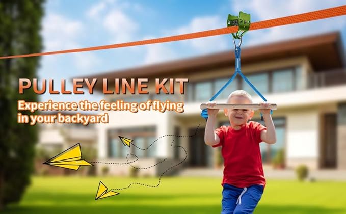 Zipline Pulley Cat Kits, Ninja Slackline Slider, Smooth and Silky, Zipline Brake Stopper for Slackline Zip line, Quick Setup for Kids Backyard Outdoor Playground Fitness Equipment