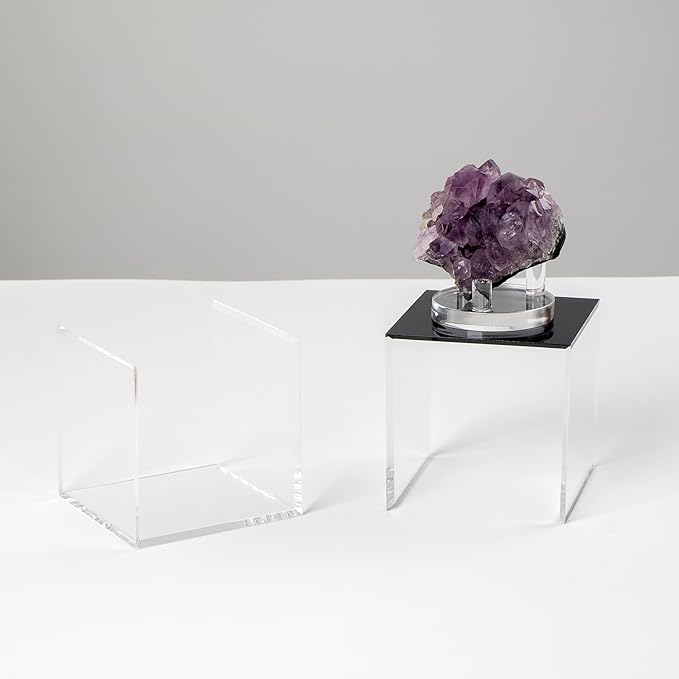 Clear Acrylic Boxes for Collectibles Display, Removable Countertop Storage Box Cube Organizer Stand Riser, Dustproof Protection Showcase for Crystals Minerals Slab Fossil Coral, 3x3x3Inch