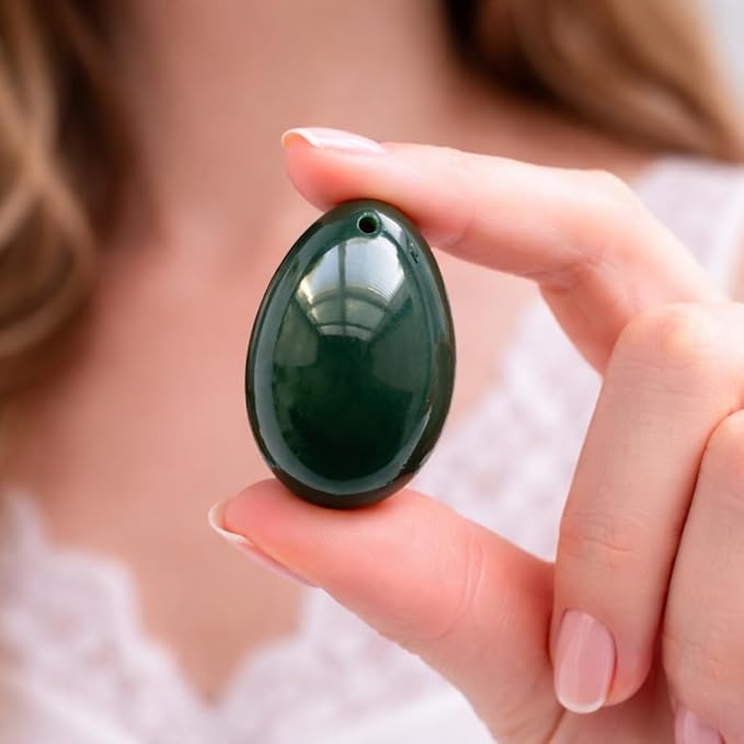 Polar Jade Nephrite Jade Stone Egg – Medium Size (43 × 30 mm), Natural Jade Healing Stone, Predrilled Polished Gemstone Egg