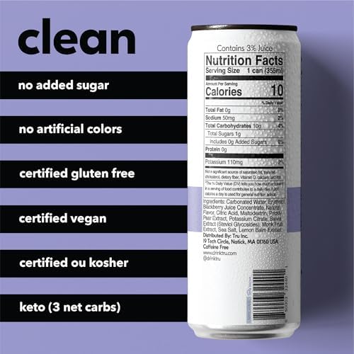 Tru Refresh Sparkling Wellness Drink – Blackberry Functional Seltzer with Electrolytes & Prickly Pear - Daily Hydration and Recovery with No Added Sugar – 12 fl oz Cans (12-Pack)