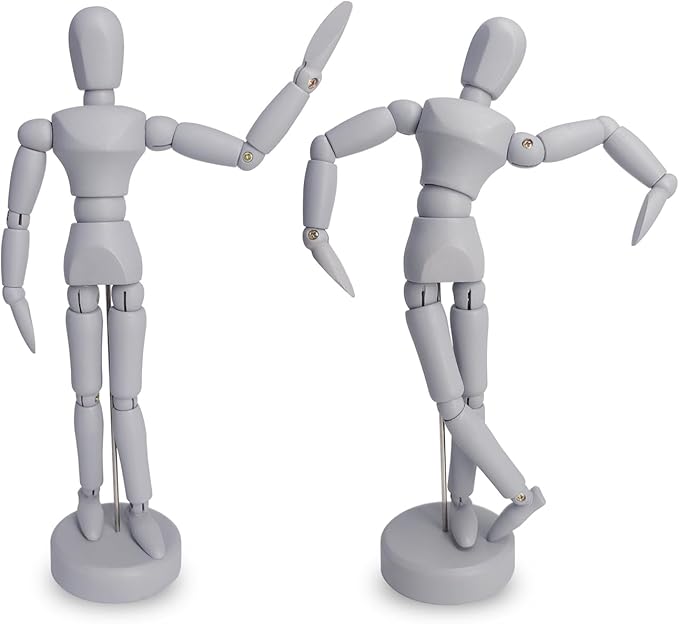 2-Pack 8" Wooden Mannequin Figures Artists Body Dolls Statue Human Action Drawing Model Posable Mini Art Manikin Stop Motion Figure, Wooden Dummy Gifts for Drawing, Painting, Sketching/Grey
