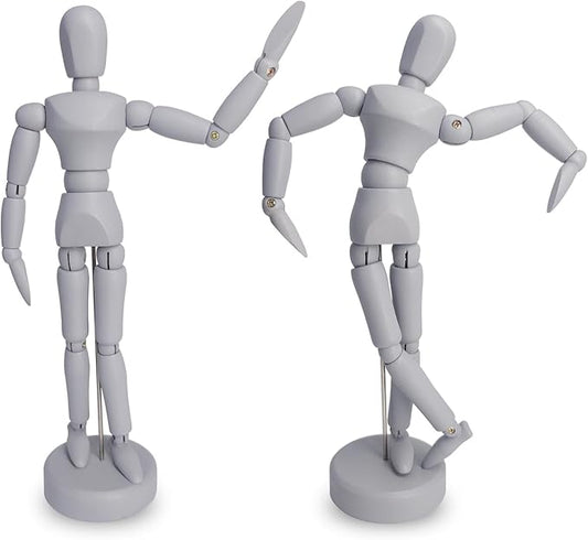2-Pack 8" Wooden Mannequin Figures Artists Body Dolls Statue Human Action Drawing Model Posable Mini Art Manikin Stop Motion Figure, Wooden Dummy Gifts for Drawing, Painting, Sketching/Grey