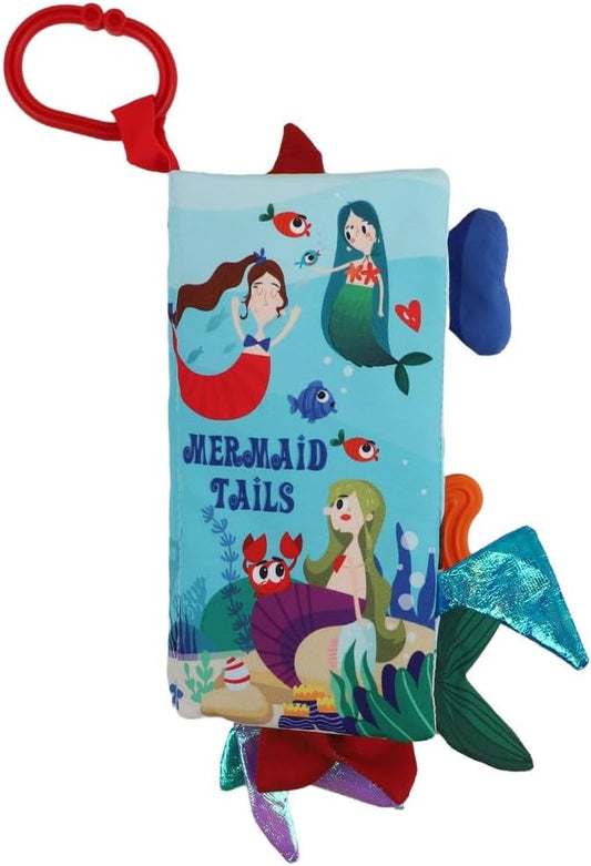 bebe mondo Fish Baby Books Toys 0-6-12-18 Months,Touch Feel Crinkle Soft Cloth Books for Babies Infant Newborn, Baby Girl Boy Shower Toys,Teething Teethers,Stroller Toy-Mermaid