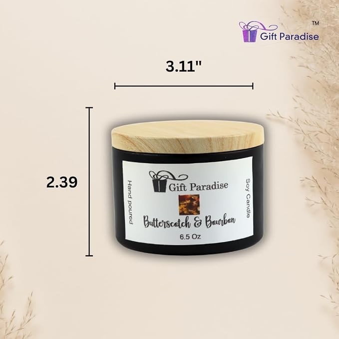 Gift Paradise® Butterscotch & Bourbon Soy Wax Candle – 6.5 oz Black Metal Tin with Cotton Wick | Sweet & Smoky Long-Lasting Home Fragrance | Hand-Poured, Non-Toxic Scented Candle