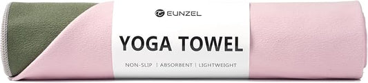 Eunzel Hot Yoga Towel, Reversible Two-Tone Non-Slip Yoga Mat Towel, Sweat Absorbent for Hot Yoga, Pilates and Workout, 72" x 26.5", Army Green& Pink