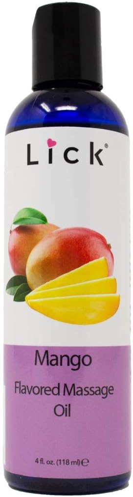 Lick Mango Flavored Massage Oil – Juicy Tropical Edible Massage Oil with Sweet Almond Oil & Vitamin E, Smooth Long-Lasting Glide for Couples Massage, Date Night Favorite, 4 oz