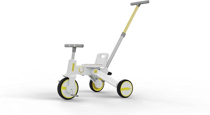 Adventure Pro Summer Edition - Foldable Tricycle for Toddlers-Big Canopy, Basket,Travel Backpack and Parent Bag - Toddler Tricycle for Ages 10 Months to 5 Years (White/Emoji)