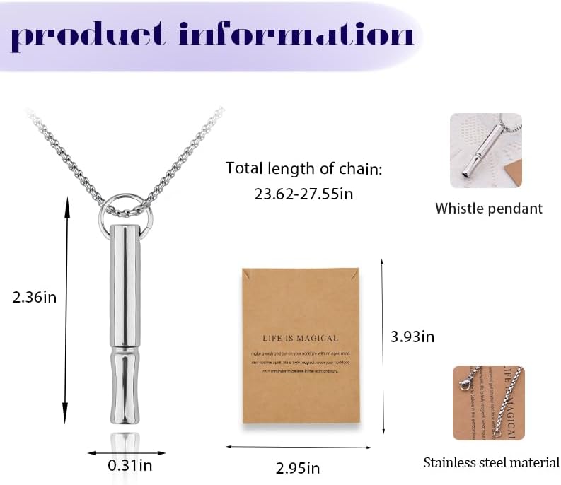 Mindful Breathe Necklace for Men Women Quit Smoking Breathe Whistle Pendant Stress Relief Necklace Anxiety Relief Gift