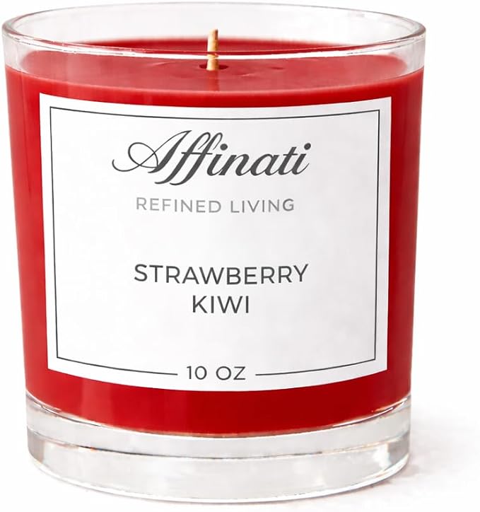 Strawberry Kiwi Affinati 10 oz Scented Candle for Home – Long Lasting Fruity Soy Blend Candle with Wooden Wick, Strong Scent Throw Glass Jar Candles, Premium Clean Burning Aromatherapy Gifts